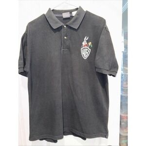 Warner Brothers Polo Shirt Men Sz  LgBlack Bugs Bunny Cotton Vintage 1995 (5497)